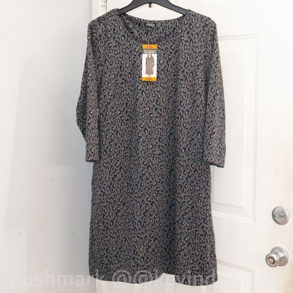 Nicole Miller Ladies  Grey Leopard Stretch 3/4‎ Sleeve Knit Pockets Dress - Picture 1 of 5